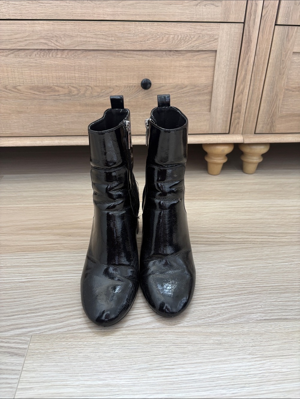 Zara Black Patent Ankle Boots with Side Zip